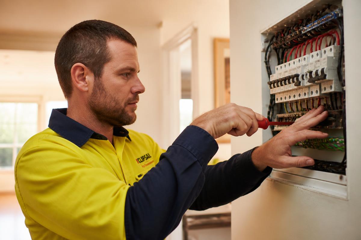 Australian electrician working on a home switchboard